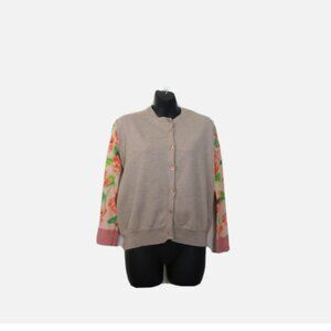 Stella McCartney size 40 Wool Cardigan Sweater Floral Tan Button Down US 4 6